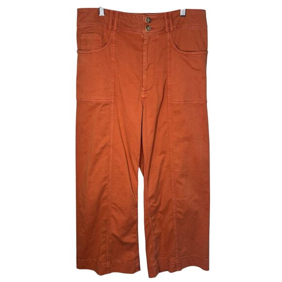 Pilcro Pants - Pilcro Pants Womens 31 Orange Wide Leg Cropped High Rise Twill Utility Stretch